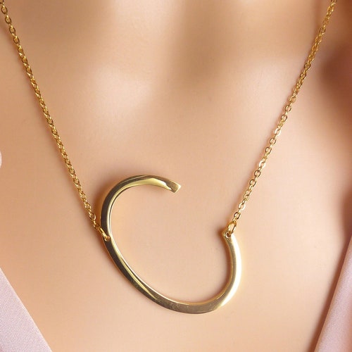 Large Capital Letter C Necklace Gold 
