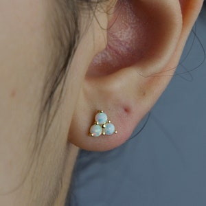 Opal Trio stud earrings-three dot studs-tiny trio-trefoil earrings-three spheres earrings-dainty small studs-opal trinity-october birthstone