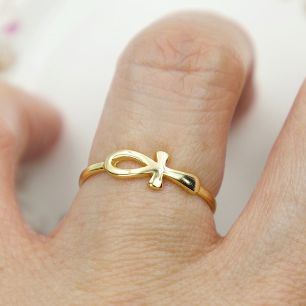 Ankh Ring gold-Ancient Symbol Ring Egyptian Ankh Jewelry-Ankh Symbol of Life-Egyptian Ring-Key of Life Ring-Gift for Her-birthday gift