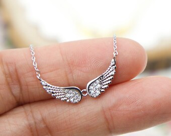 CZ Angel Wing Necklace, Gold & Silver Memorial Jewelry