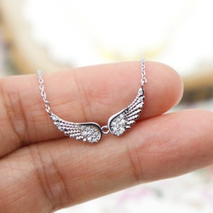 Silver angel wing necklace CZ, gold wing necklace, Mother&#39;s Day Gifts, gift for mom, Valentines day gift for her, Memorial Wing Necklace