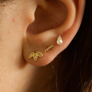 Gold Vermeil CZ Stud Earrings Set, Dainty Minimalist Jewelry