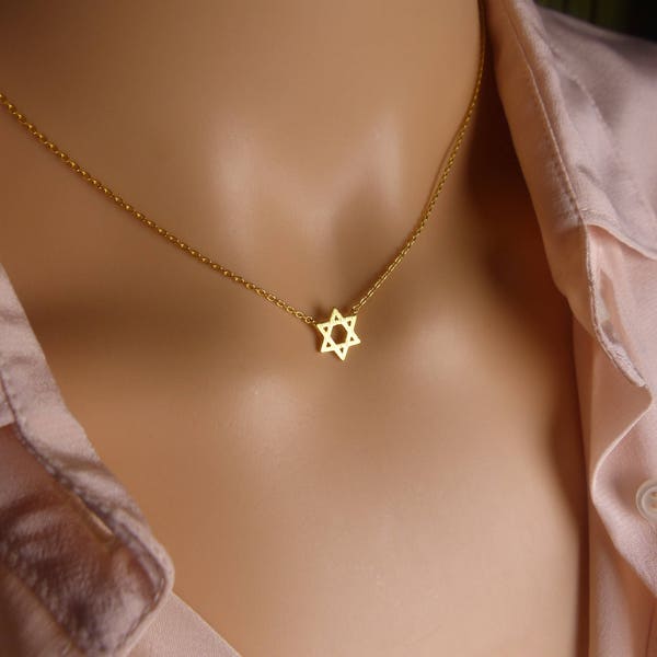 Gouden Davidster ketting, delicate zilveren Davidster, Judaïca sieraden, Joodse ster, cadeau voor haar, verjaardagscadeau, gepersonaliseerde lengte