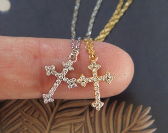 Gold and Silver Cross Necklace for Simple and Elegant Look, dainty CZ diamond, Customizable Length, Perfect Gift Idea, Easter gift