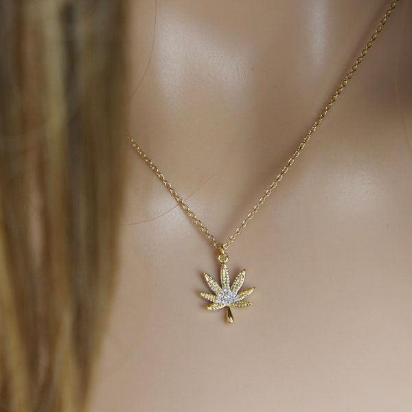 Collier feuille de marijuana en or, collier cannabis en argent, 420 stoner cadeau-collier herbe-collier Mary Jane-marijuana argent