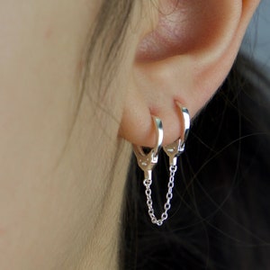 Dainty handcuff earrings, Double piercing, huggie hoop Earring, hoop chain earrings, double hoop earring, chain earrings,sterling silver 925