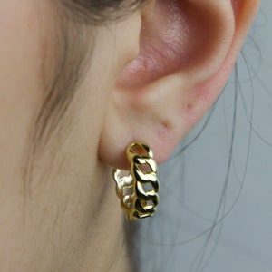 Curb chain hoop earrings-cuban chain hoops-gold vermeil-sterling silver 925-chunky chain-statement earrings-birthday gift-minimalist jewelry