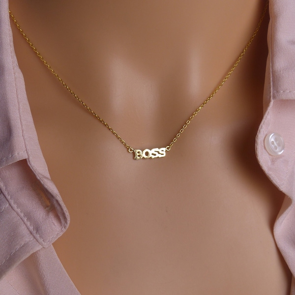 Boss Necklace in gold silver, sterling Silver 925 boss Necklace, dainty Jewelry, Gift idea for coworker,  simple necklace