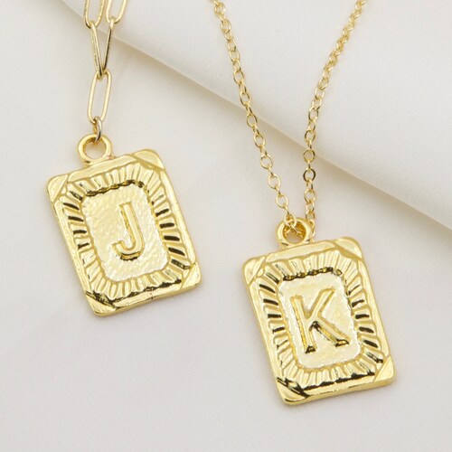 Rectangle Medallion Letter Necklace 