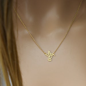 Humming bird Necklace-gold bird Necklace-rose gold bird necklace-soar bird necklace-tiny dainty bird-small bird-flying bird-bird lover gifts