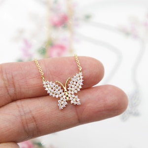Butterfly necklace gold-silver-CZ diamond butterfly necklace-Butterfly jewelry-Bridesmaid Gift butterfly-Birthday Gift-bridal shower gift
