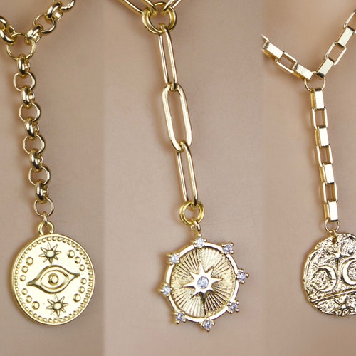 Y Necklace Gold Sand Dollar Medallion 