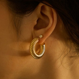 Chunky Gold Hoops • Thick Hoop Earrings • Large Hoop Earrings • Statement Chunky 18K Gold filled Huggies Earrings • Minimalist Gift for Her