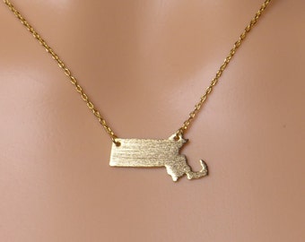 Gold Massachusetts State Necklace, MA Jewelry Gift