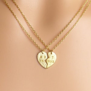 Gold BestFriends Heart Necklace Set, Matching BFF Pendant Jewelry for Two, Silver Plated