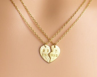 Conjunto de collar y colgante de corazón para mejores amigas, chapado en plata, color oro.