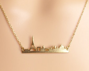 Collar con colgante de paisaje urbano de París, chapado en oro