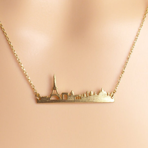 Paris city skyline bar necklace, city necklace/anniversary gift/Paris necklace/Gift idea/back to school jewelry, rose gold Paris necklace