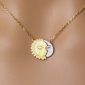 Sun and Moon necklace, crescent moon necklace, sun necklace, celestial jewelry, valentines day gift, mothers day gift, birthday gift for her