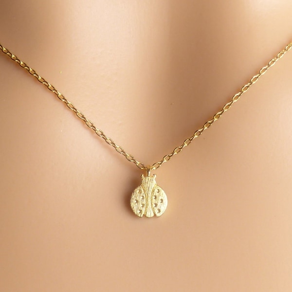 Gold Ladybug Necklace, Good Luck Symbol, Tiny dainty pendant