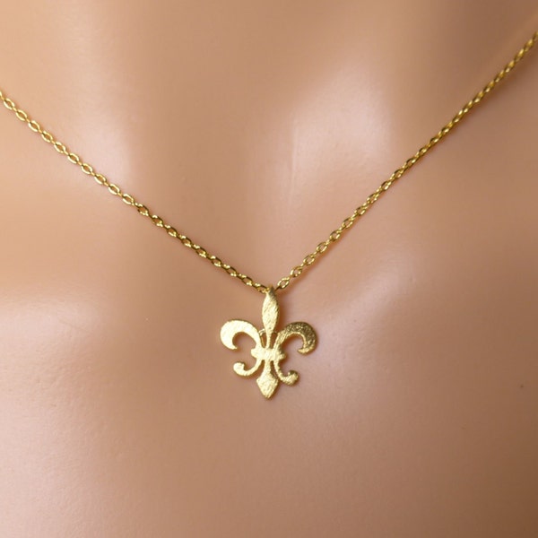 Collana Fleur de lis oro, delicati gioielli fleur de lis, regalo per la festa della mamma, delicato semplice, regalo di compleanno, regalo per la mamma, lunghezza personalizzata