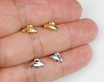 UFO Ohrstecker gold silber, UFO Kette, Halskette mit fliegender Untertasse, UFO Kette, Raumschiff Kette, UFO Schmuck