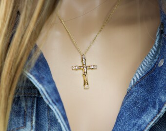 Large Crucifix Necklace Gold Silver 