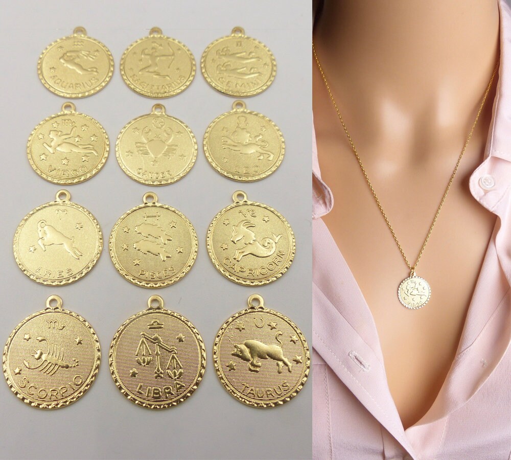 Large Gold Medallion Zodiac Necklace 