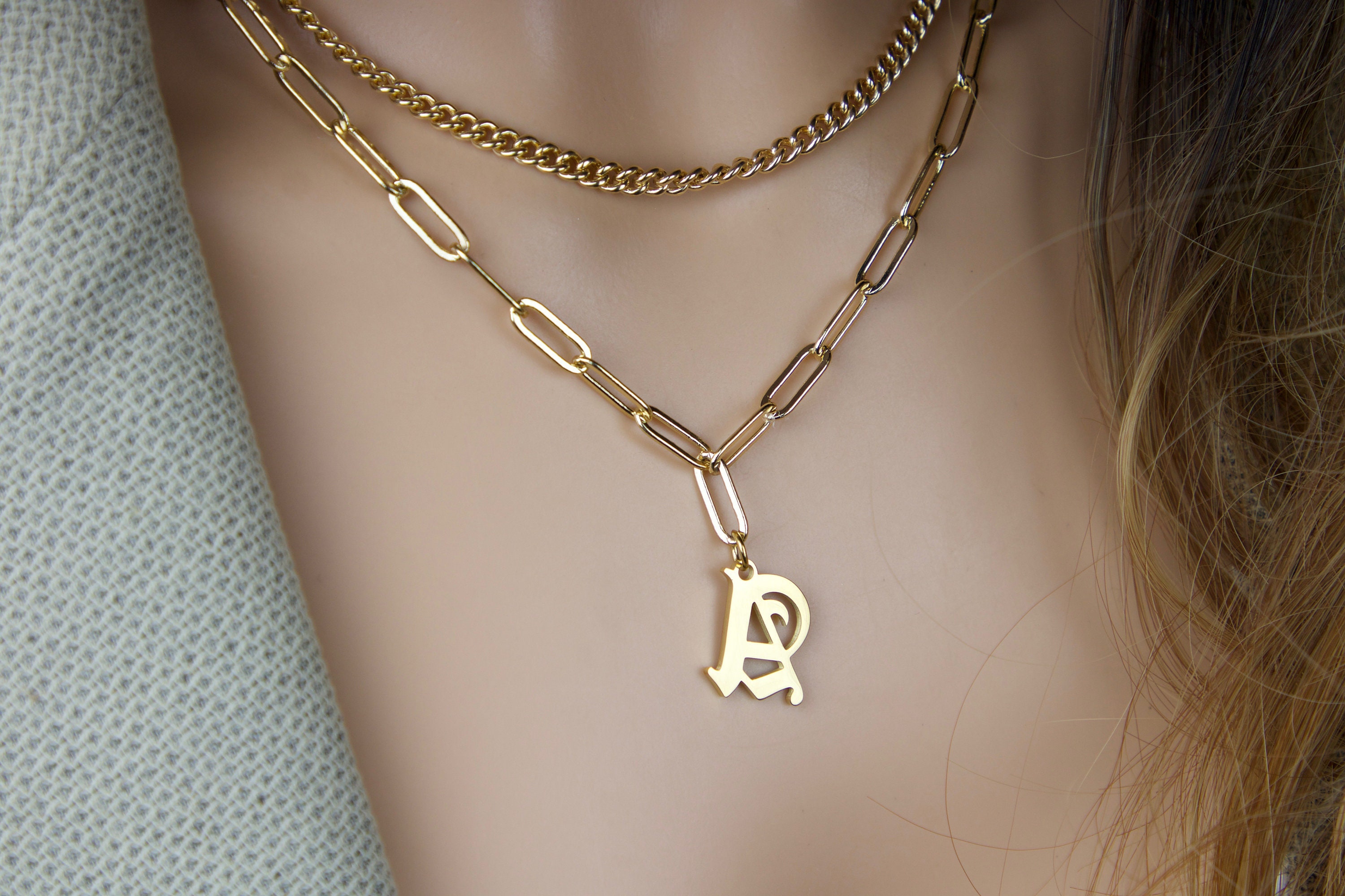 Gothic Letter Necklace Old English Letter Necklace Gold Etsy