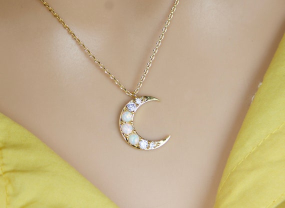 Opal Crescent Moon Necklace Silver Moon 