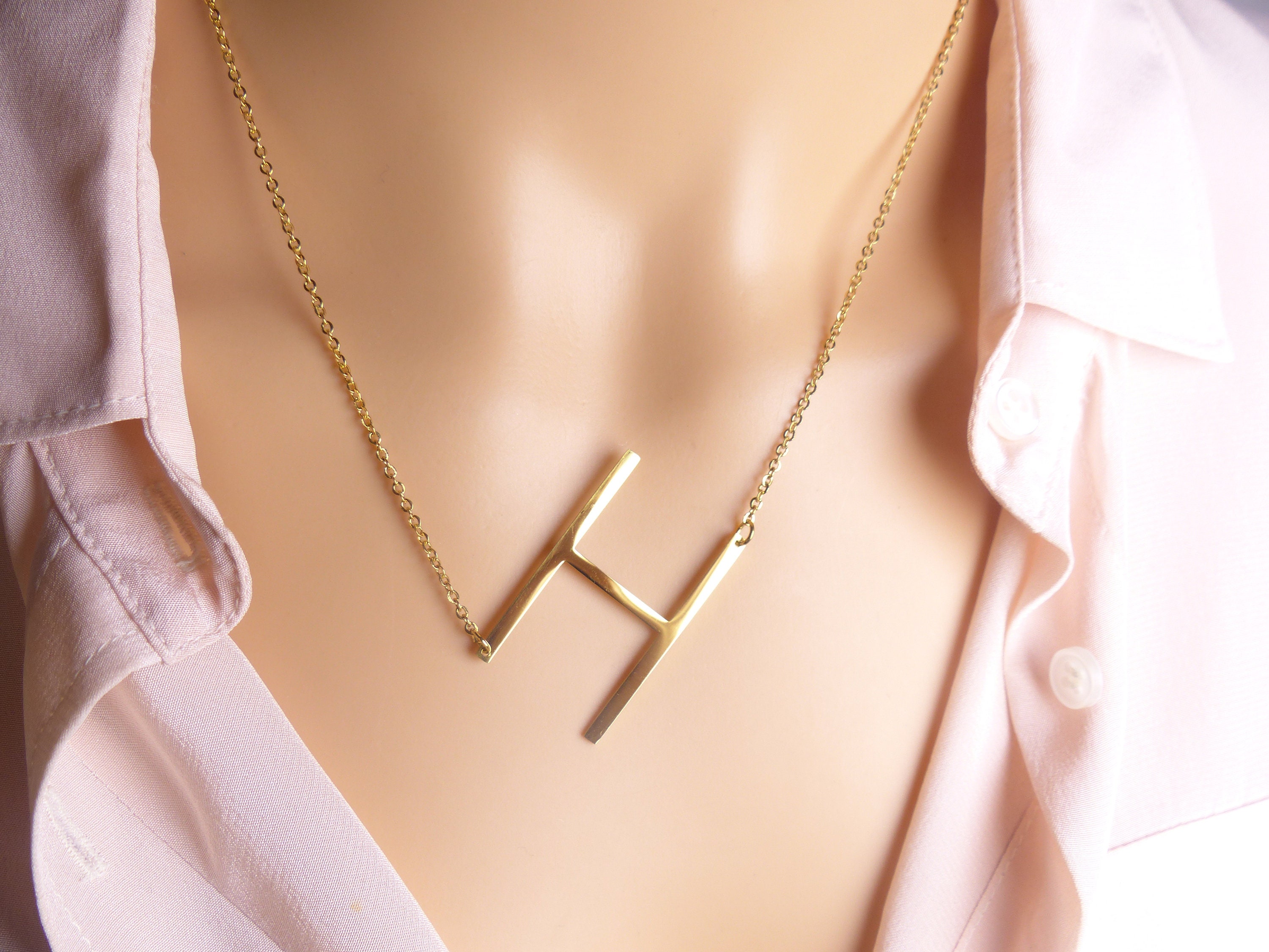 14K Yellow Gold Mini Initial H Necklace