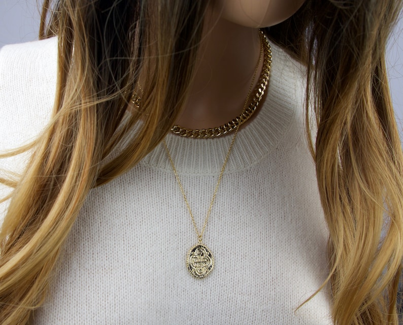 figaro chain cross pendant necklace gold cross necklace set of two Christmas gift layering necklace Double layered necklace
