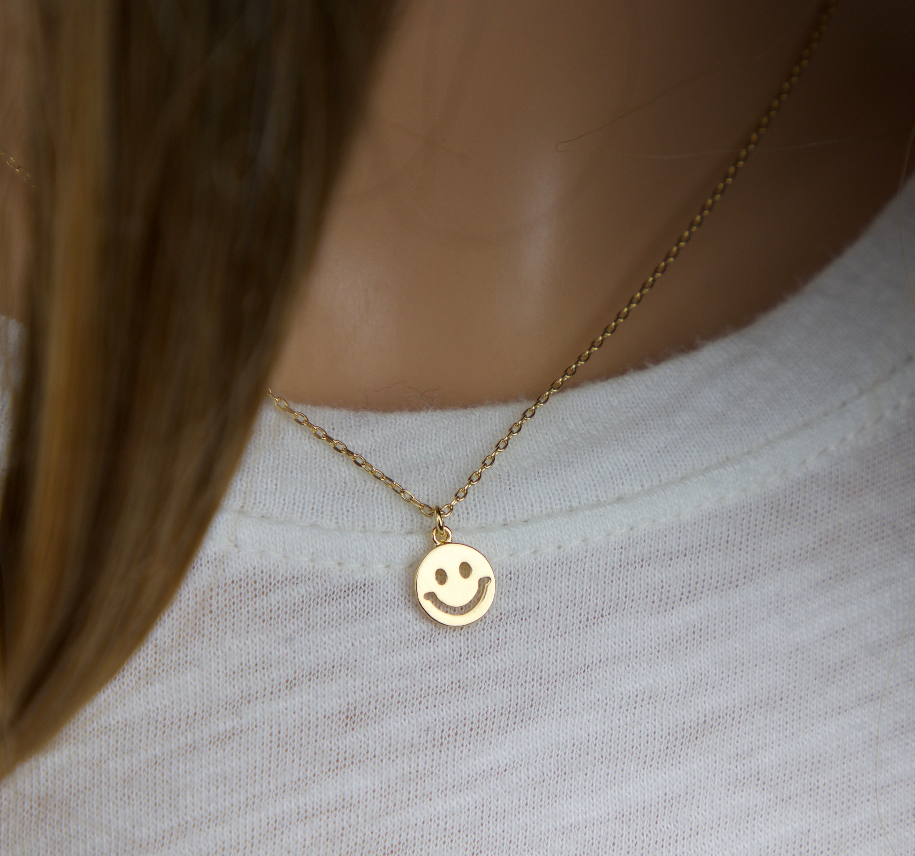 Tiny Smiley Face Necklace Gold-dainty 