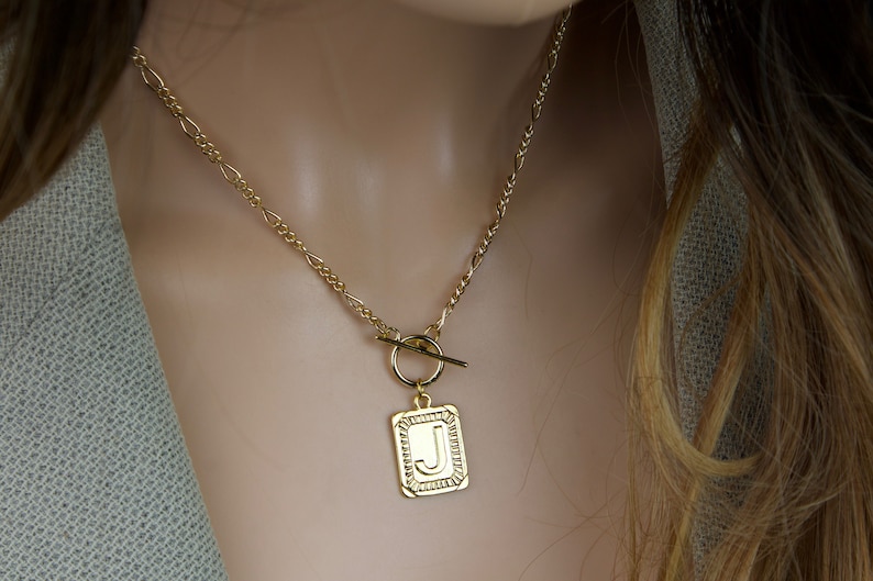 Rectangle Initial Necklace Toggle Necklace Rectangle Letter Etsy