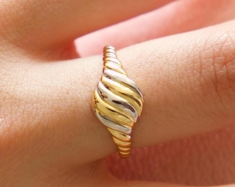 Two Tone Twist Sterling Silver Ring, Gold Vermeil Rope Band