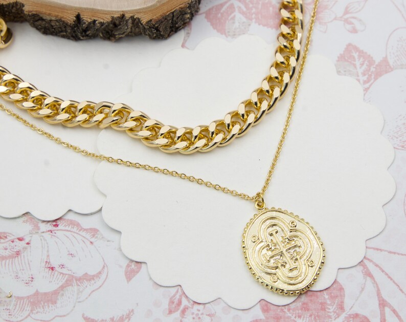 figaro chain cross pendant necklace gold cross necklace set of two Christmas gift layering necklace Double layered necklace