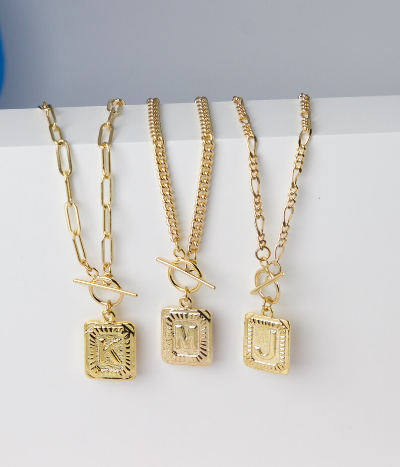 Rectangle Initial Necklace Toggle Necklace Rectangle Letter Etsy