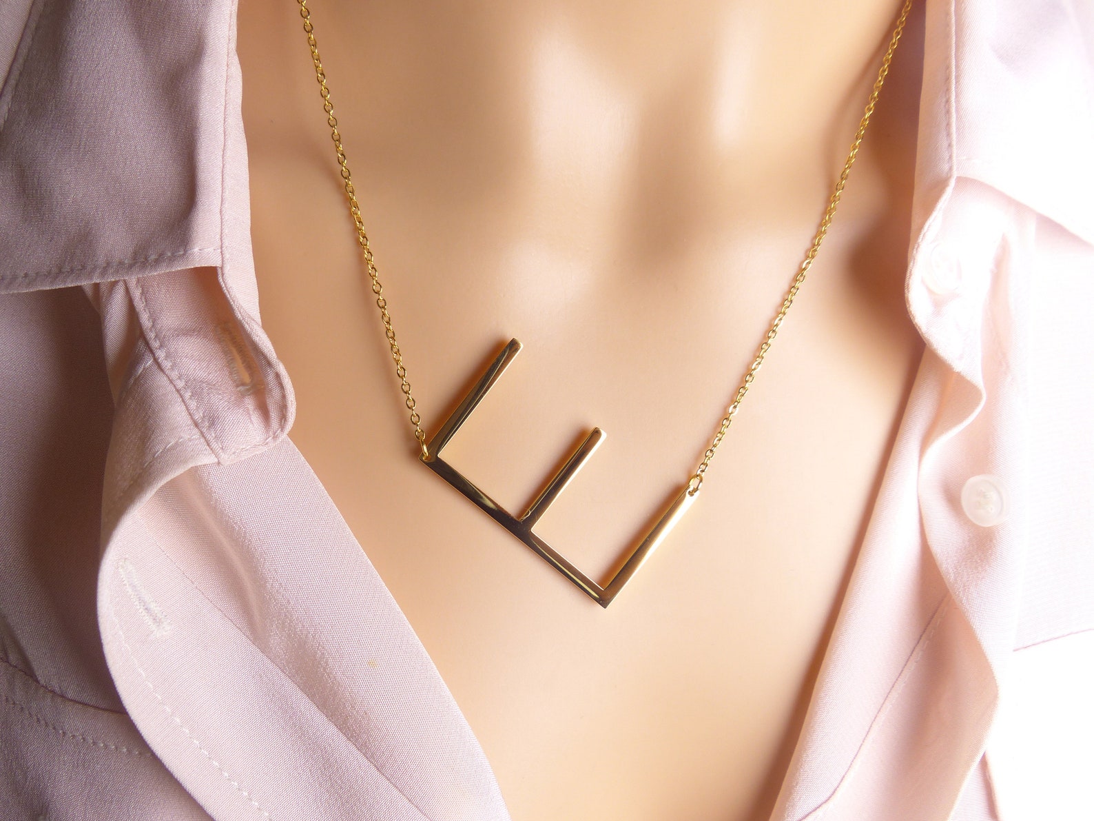 Large Capital Letter E Necklace Gold Initial Necklace Etsy