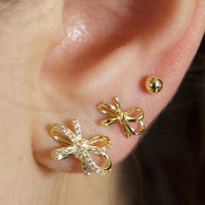 bow stud earrings, set of 3, gold bow studs, sterling silver bow studs, dainty, tiny bow earrings, bow tie, bow knot, birthday gift