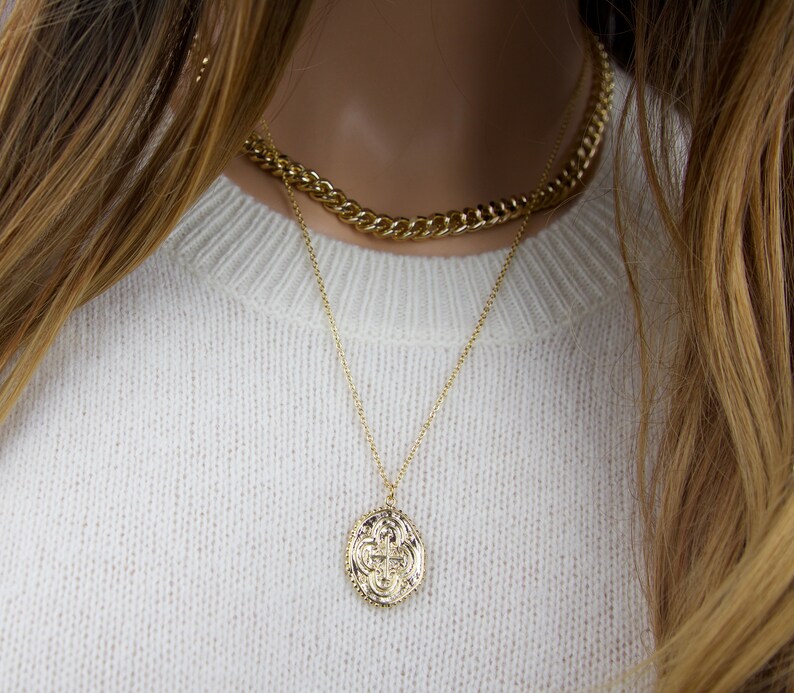 figaro chain cross pendant necklace gold cross necklace set of two Christmas gift layering necklace Double layered necklace