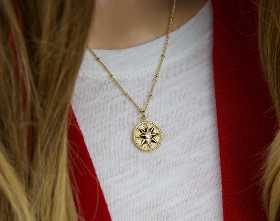 CZ Gold Coin Pendant Necklace - Etsy