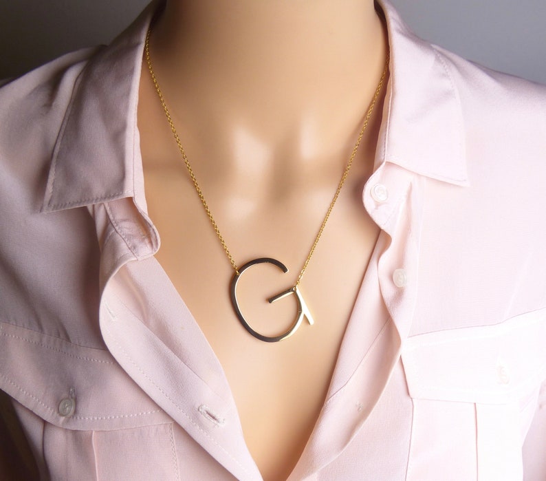 Paperclip Chain Necklace Personalized Large Sideways Initial Etsy