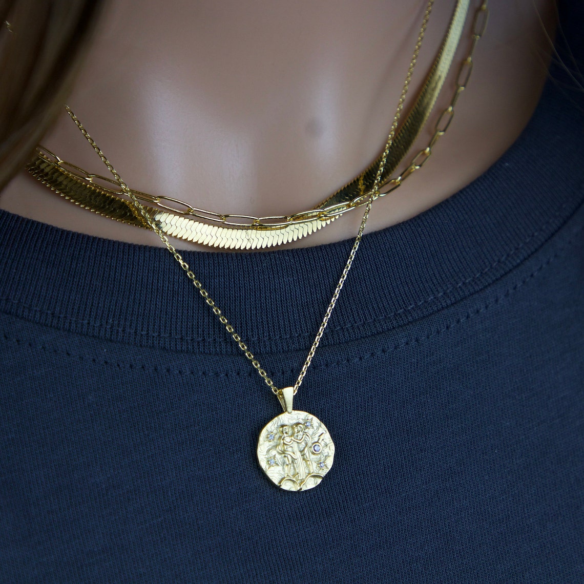 Gemini Zodiac coin Necklace gold zodiac constellation | Etsy