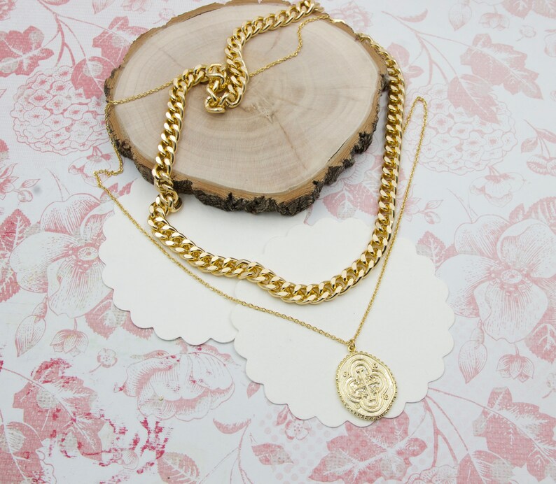 figaro chain cross pendant necklace gold cross necklace set of two Christmas gift layering necklace Double layered necklace
