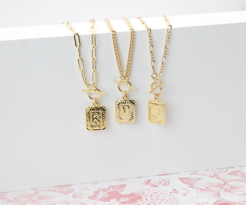 Rectangle Initial Necklace Toggle Necklace Rectangle Letter Etsy