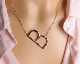 Personalized large sideways initial necklace, big capital letter necklace, gold monogram letter necklace, gift ideas, gold initial necklace,