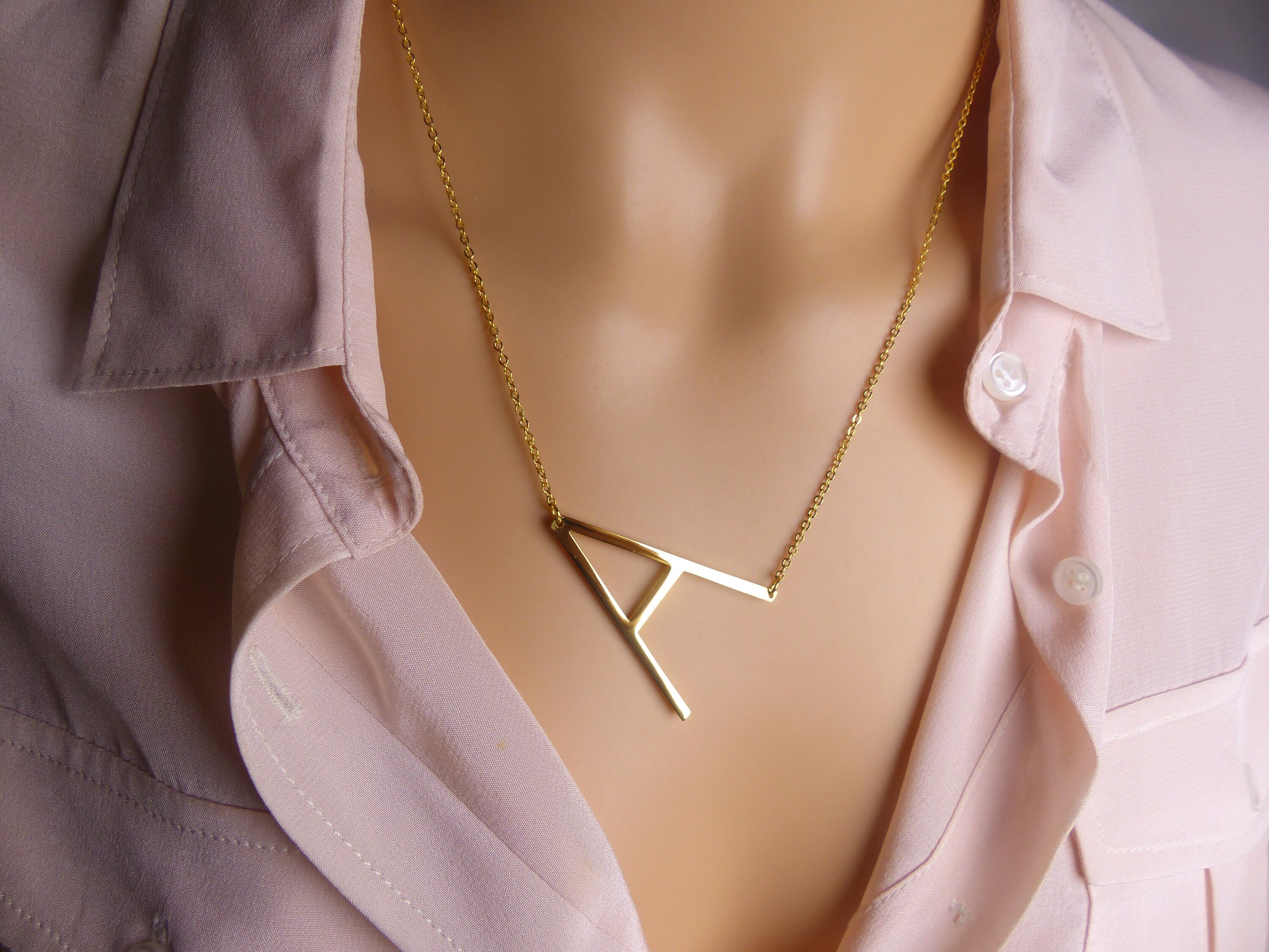 Large Capital letter A necklace, gold initial necklace, oversized big…