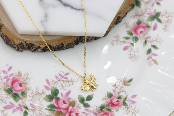 Dainty Gold Bee Necklace Tiny Honey Bee Necklace Bumble Bee