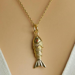 Gold fish Necklace, Pave Fish Necklace, Movable 3D Articulated, Sea Lover Necklace, Necklace for Women, Everyday Necklace, birthday Gift
