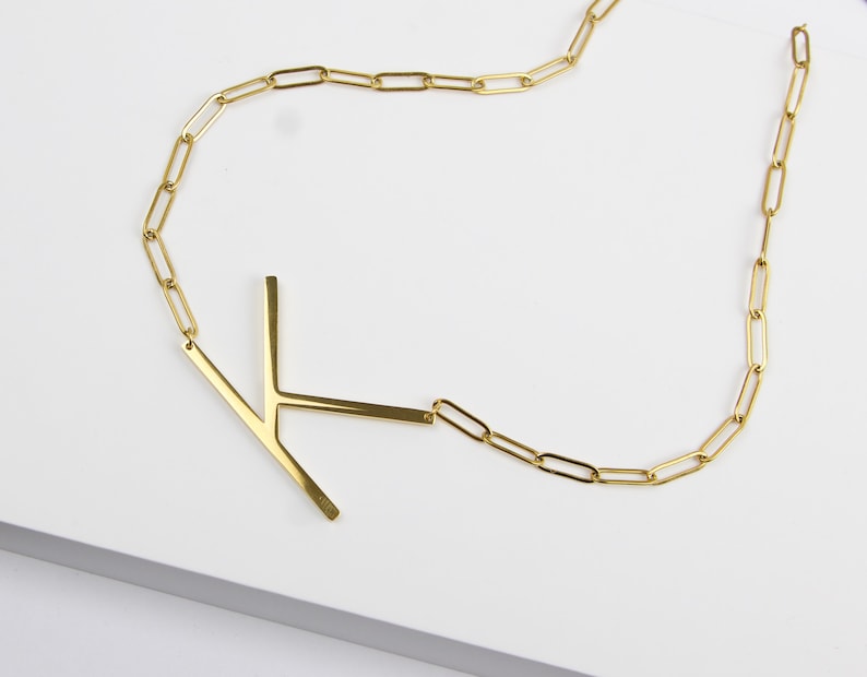 Paperclip Chain Necklace Personalized Large Sideways Initial Etsy